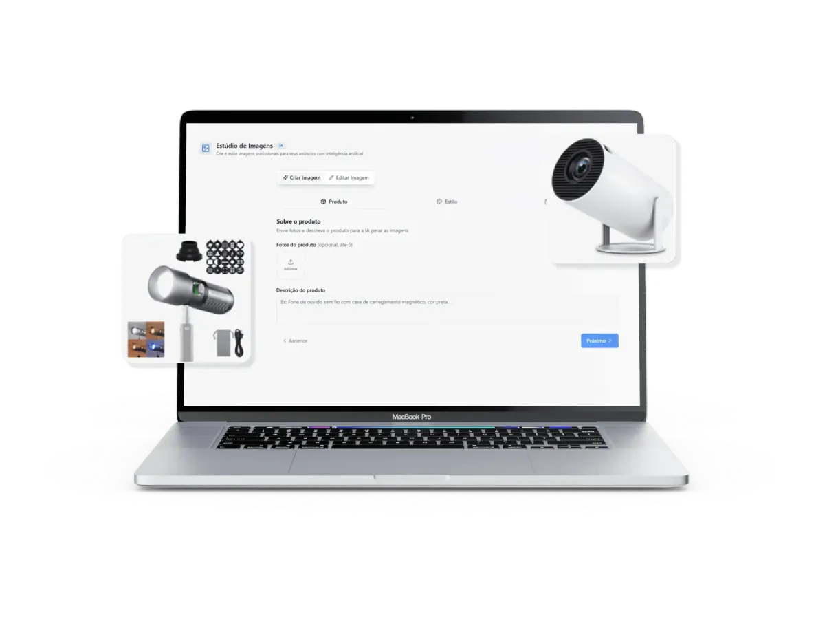 Tela de gerenciamento da Lupfy com anúncios, custos e margem por produto